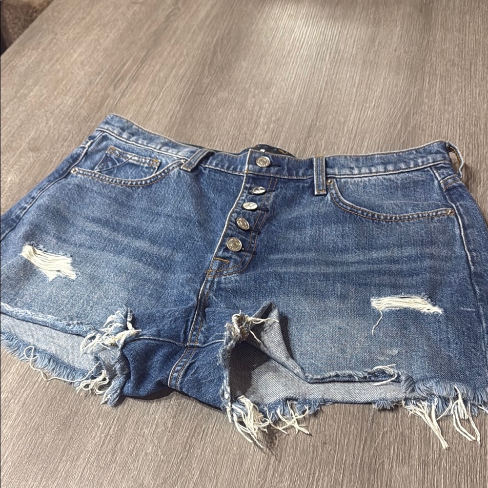 7 For All Mankind Blue Distressed Jean Shorts